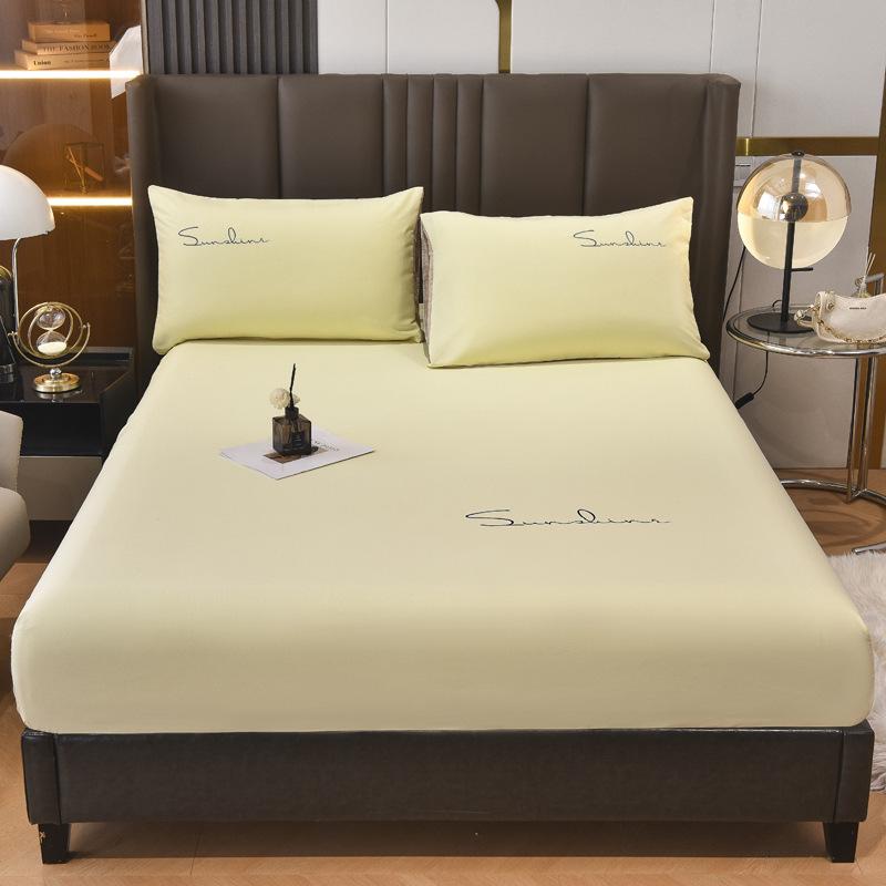 New Light Luxury Embroidered Single Fitted Sheet Solid Color Fitted Sheet Non-slip Washed Cotton Bed Cover Seat