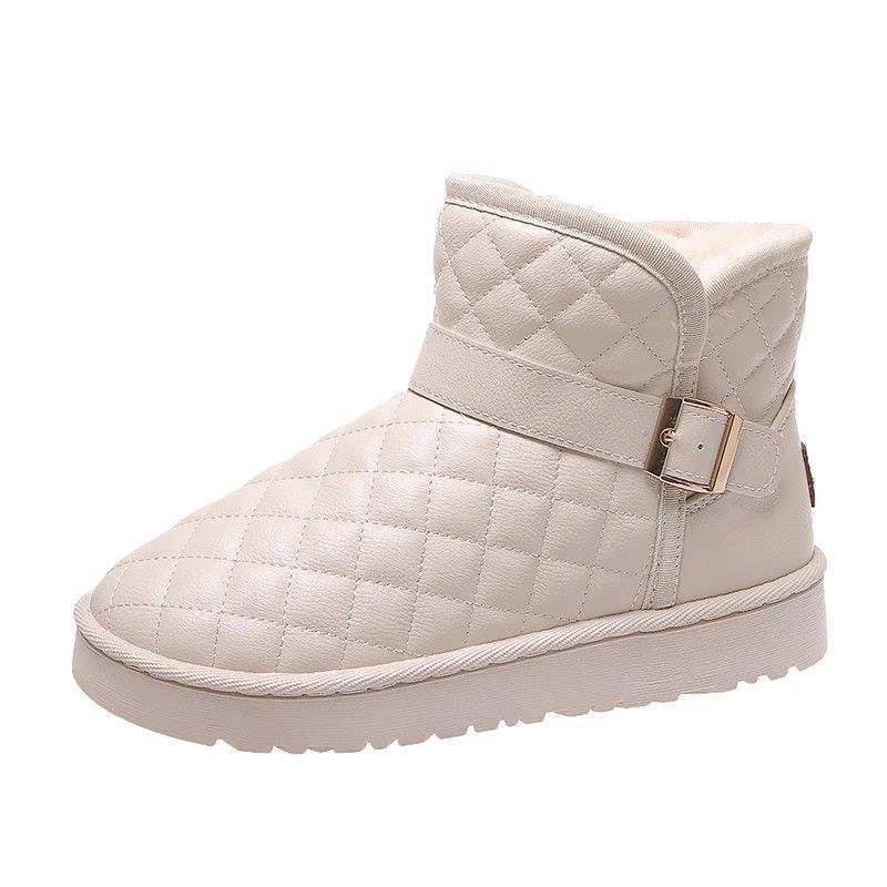 Snow Boots Women's 2025 New Winter Velvet Thickened Warm Wear Bread Shoes Leather Waterproof Snow Boots