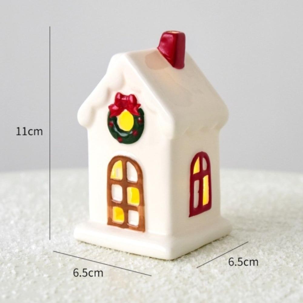 Novas Casas de Natal Iluminadas por LED Castelo Branco de Porcelana Estátua Estilo Rústico Vila de Natal em Miniatura Decoração de Casa