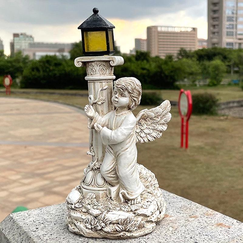 Lampa Solarna Światło Kolumna Rzymska Statua Anioła Figurka Ogrodowa Rzeźby Lampa Solarna Światło Ozdoby Świąteczne