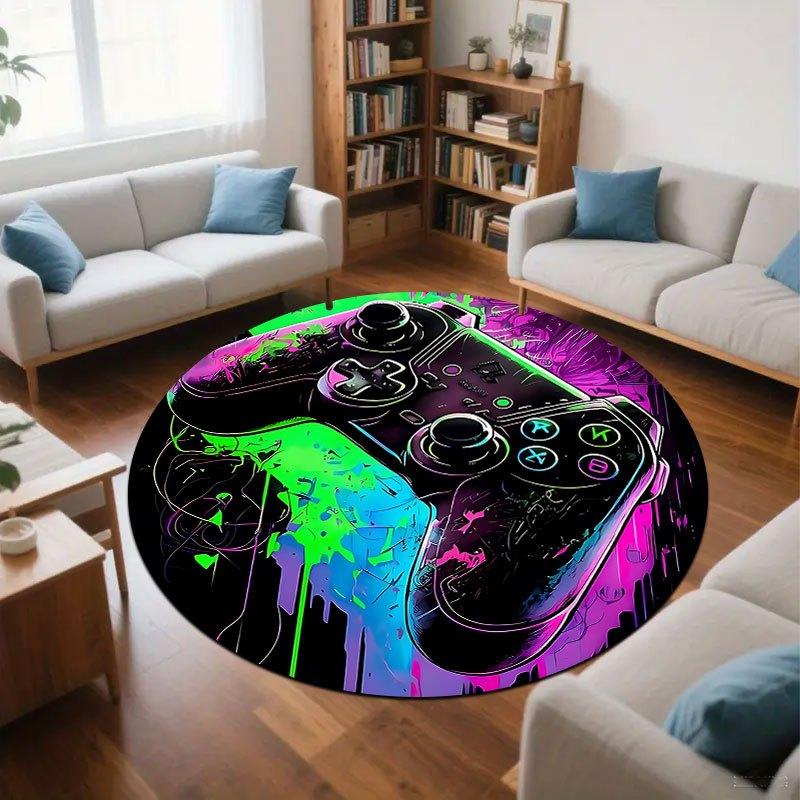 Colorful gaming controller Flannel-printed round floor mats are slip-resistant Suitable for room bedroom terrace garden carpets