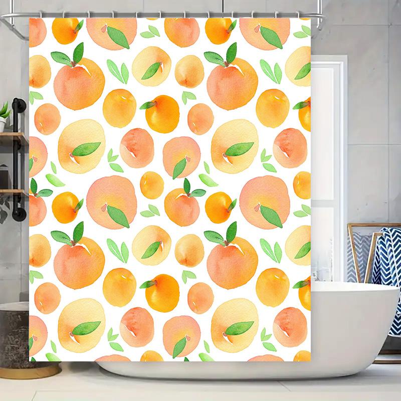 

Vibrant Watercolor Fruits Shower Curtain Peach Orange Printed Fabric for Bathroom Decorations in White Background Design. 90x180cm