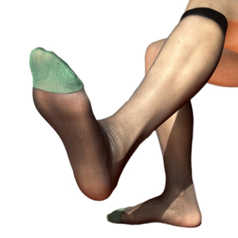 Men's Over The Calf Dress Socks Breathable Fabric Thin See Through Nylon Stockings for Formal Event and Business Meeting