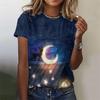 Women's T-shirt Casual 3D Printed Top Night Cat Cartoon T-shirt T-shirt