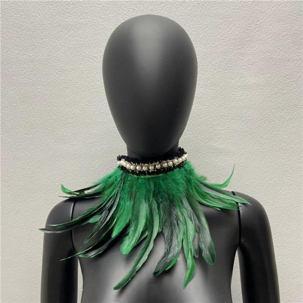 New Adjustable Faux Feather Scarf Lace-up Retro Faux Feather Collar Faux Pearl Decor Party зелёный