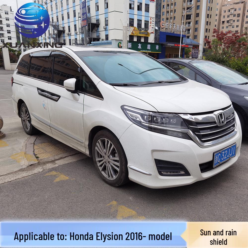 Honda Elysion 2016 Rain Guards: Black Visor Deflectors for Window and Body Modification.