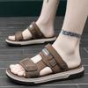 Men's shoes 2025 summer new men's fashion light luxury high quality leather surface comfortable outdoor two wear one word cool slippers
