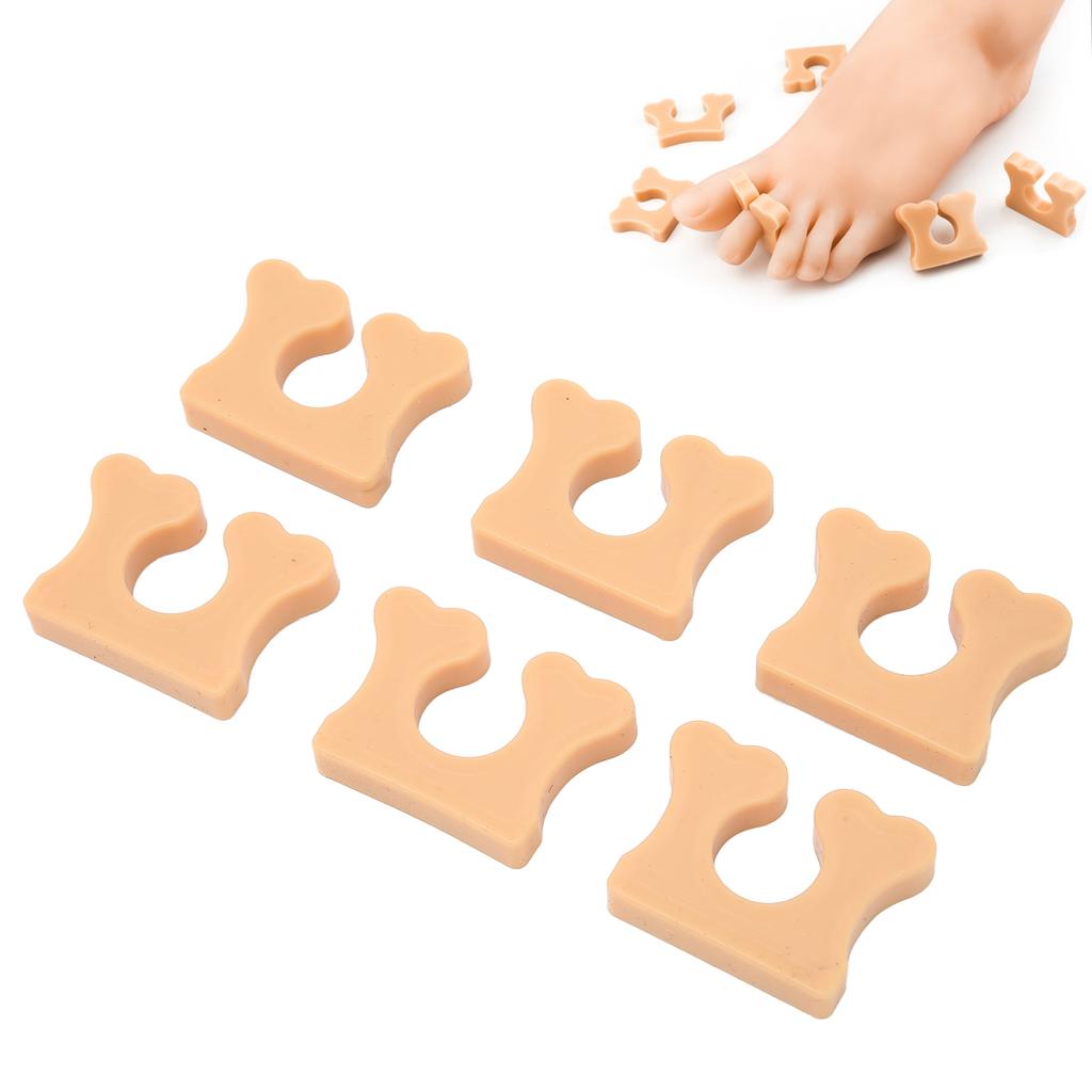 6pcs Individual Toe Separators Soft Silicone Correct Toes Relief Foot Pain Toes Separate Tool Khaki