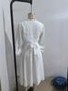 Women's Long Sleeve V-Neck Solid Color Pleated Waist Belt Dress