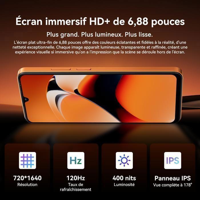 Blackview WAVE 10 Smartphone 6.88" 120Hz 24Go(8+16) + 128Go/jusqu'à 2To 5000mAh Android 16 32MP Téléphone 4G Double Sim GPS - Orange
