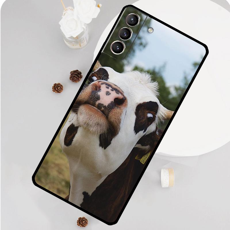 Funny Cow Face Phone Case For Samsung Galaxy S25 S26 Ultra S20 S21 S22 S23 S24 Plus S10 S25 FE Funda Cover