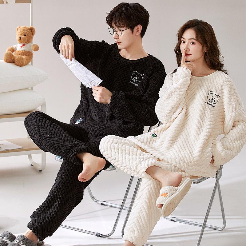 Pánské a dámské silné pyžamo z korálového fleecu: Hřejivá sametová flanelová zimní souprava