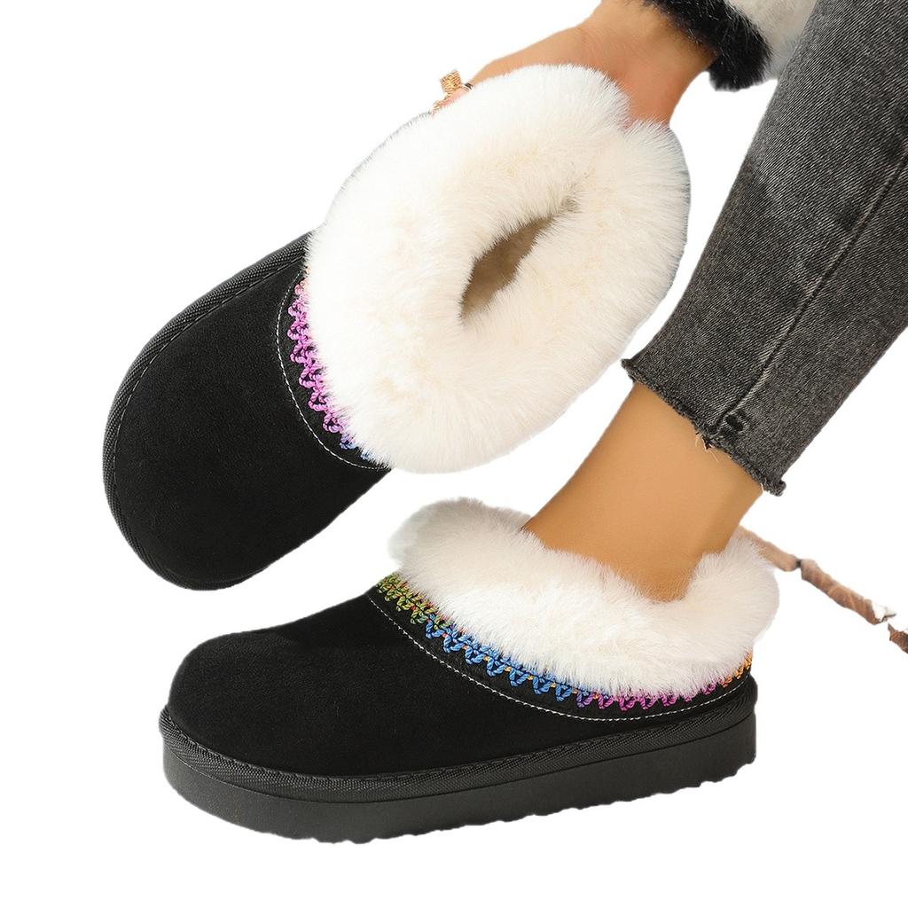 European and American Large-size Snow Boots for Women's Winter New Short Tube Color Warm and Velvet Thickened Versatile Snow Shoes