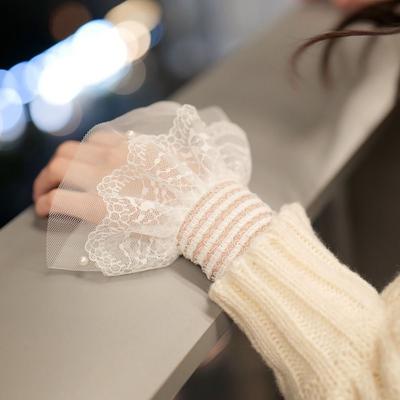Manches Longues Fausse Manches Amovibles Mode Printemps Automne Pull Polyvalent Manches Décoratives Manches Bouffantes à Volants Dentelle Manchette de Manche Coude Manchette Fausse Universelle