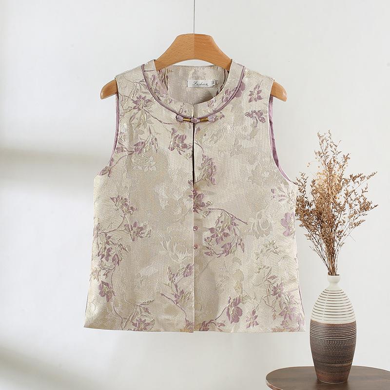 

2025 ранняя весна жилет высококлассный стиль универсальная мода круглый вырез жаккард дисковая застежка женский верхний слой XXXL [Recommended 138-75kg]