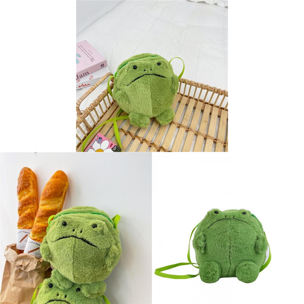 Mini Borsa a Tracolla a Forma di Rana Cartone Animato Peluche Con Chiusura a Zip Per Uso Quotidiano