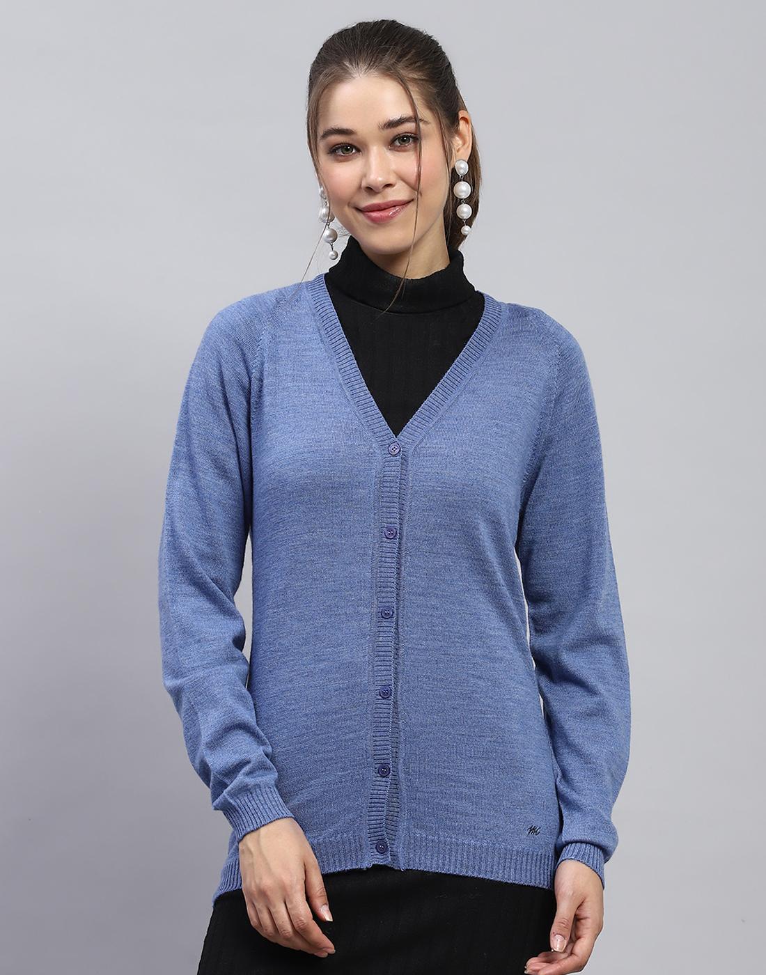 

MONTE CARLO Женский однотонный синий кардиган с V-образным вырезом и длинными рукавами S синий