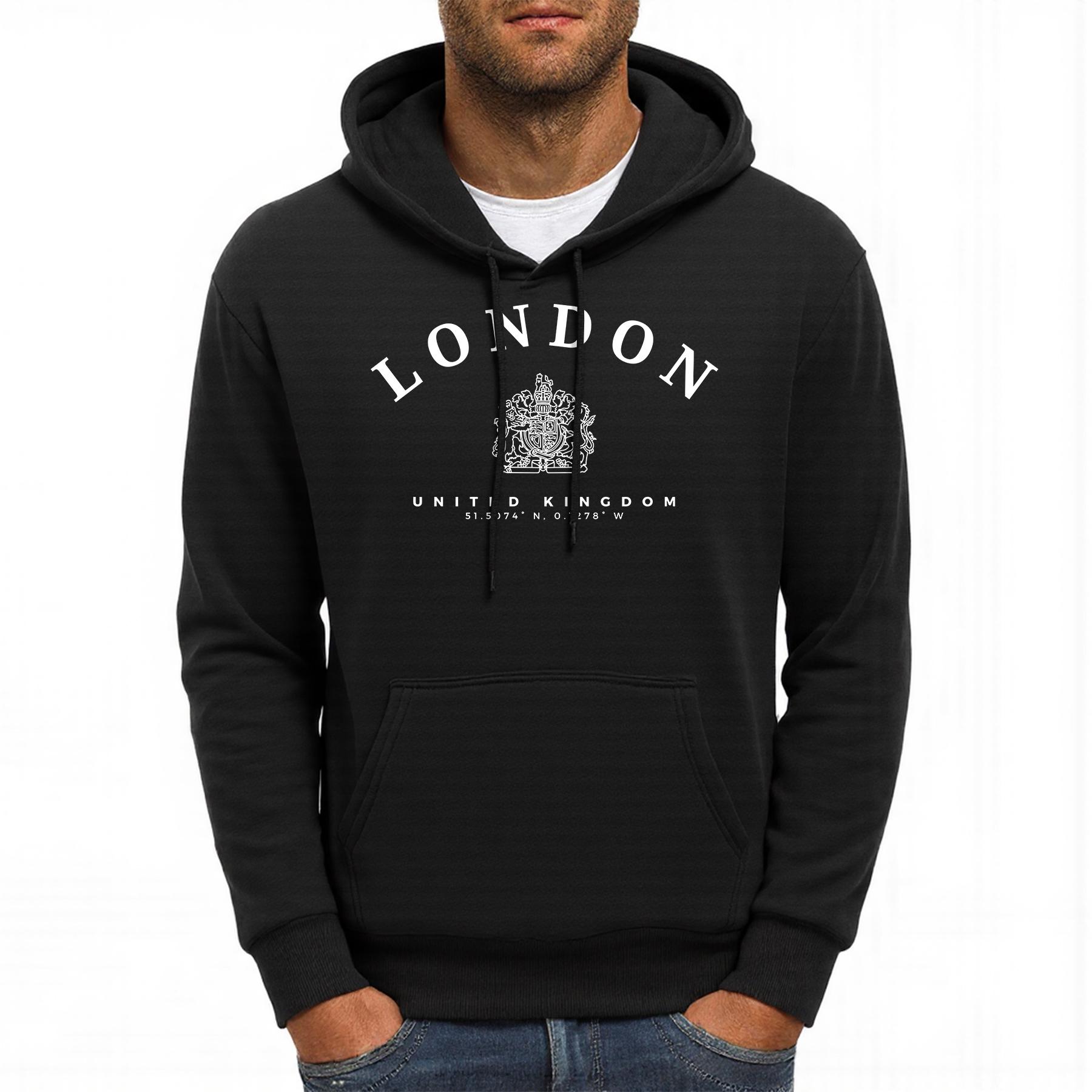 

London Uk Royal Badge Printing Mens Hoody All-Match Autumn Hoodies Fleece Hip Hop Male Sportswear Pocket Loose Man Clothing 3XL