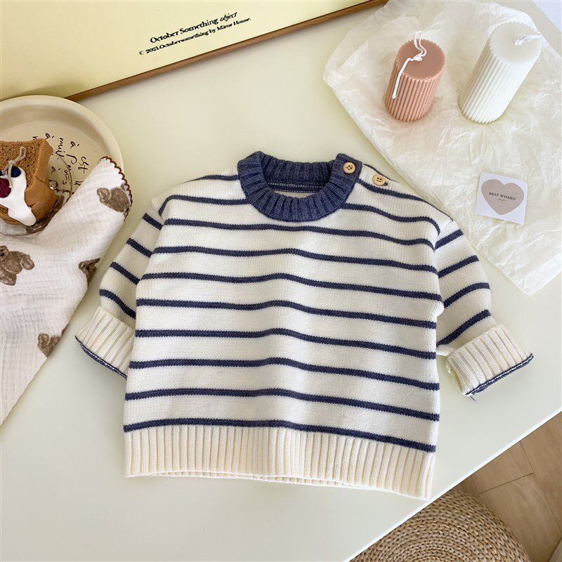 

Boys Autumn Outfit, Super Cute Baby Clothes, Korean-Style Autumn and Winter Thickened Fleece Baby Romper with Suspenders Blue Striped Top 66((Recommendation 2.5-7kg))