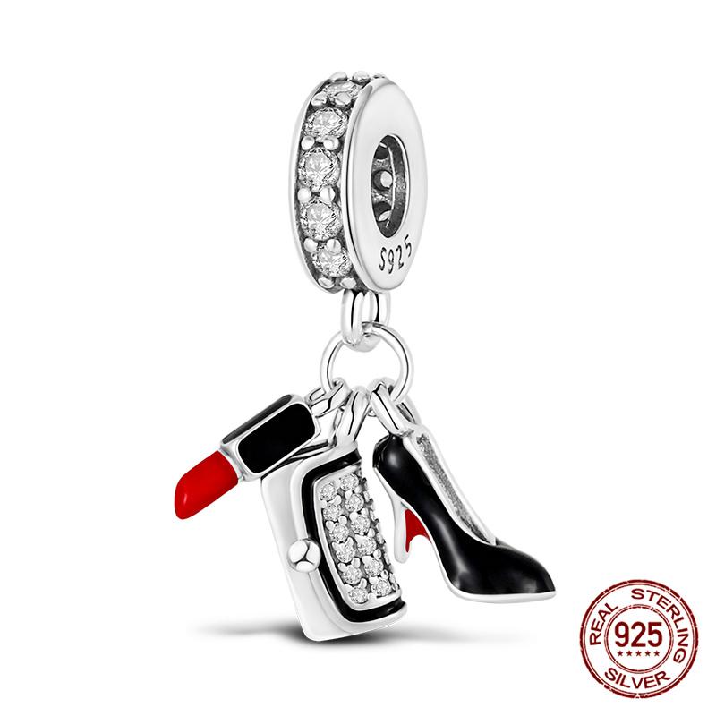 Authentic Original 100% Copper Metal High Heels Wine Glass Lipstick Charm Bead Components Compatible With Women Bracelets Do It Yourself High Quality