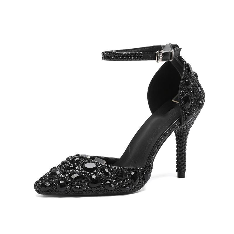 Fashion Star Stil Luxus Strasssteine Gemischte Farbe Damen Pumps Mode Spitzschuh Knöchelriemen Hohe Absätze Frühling Sommer Party Kleiderschuhe
