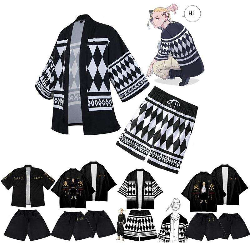 Tokyo Revengers Ryuguji Ken Kimono Kåpe + Shorts Japansk Anime Cosplay Kostyme Badekåpe Kappe Pyjamas Voksen Gutter Menn/kvinner Topper Jakker For Sommer