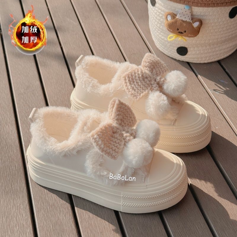

Original explosive bow thick-soled velvet 22 autumn and winter new board shoes warm two cotton shoes 35