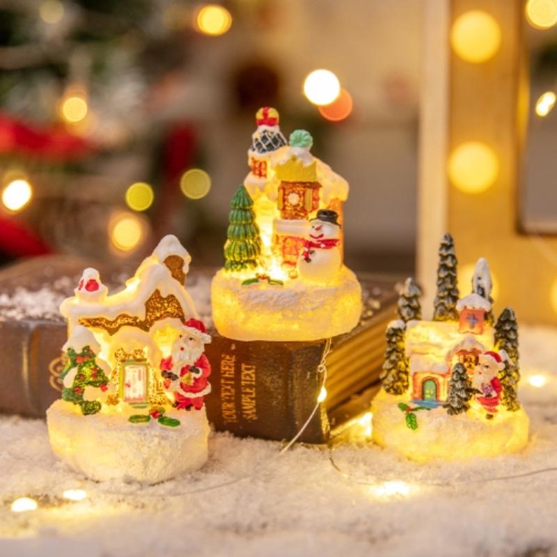 Christmas Led Light Ornaments Santa Castle Snow House Luminous Crafts 2026  Year Kid Gift Xmas Party Home Decor
