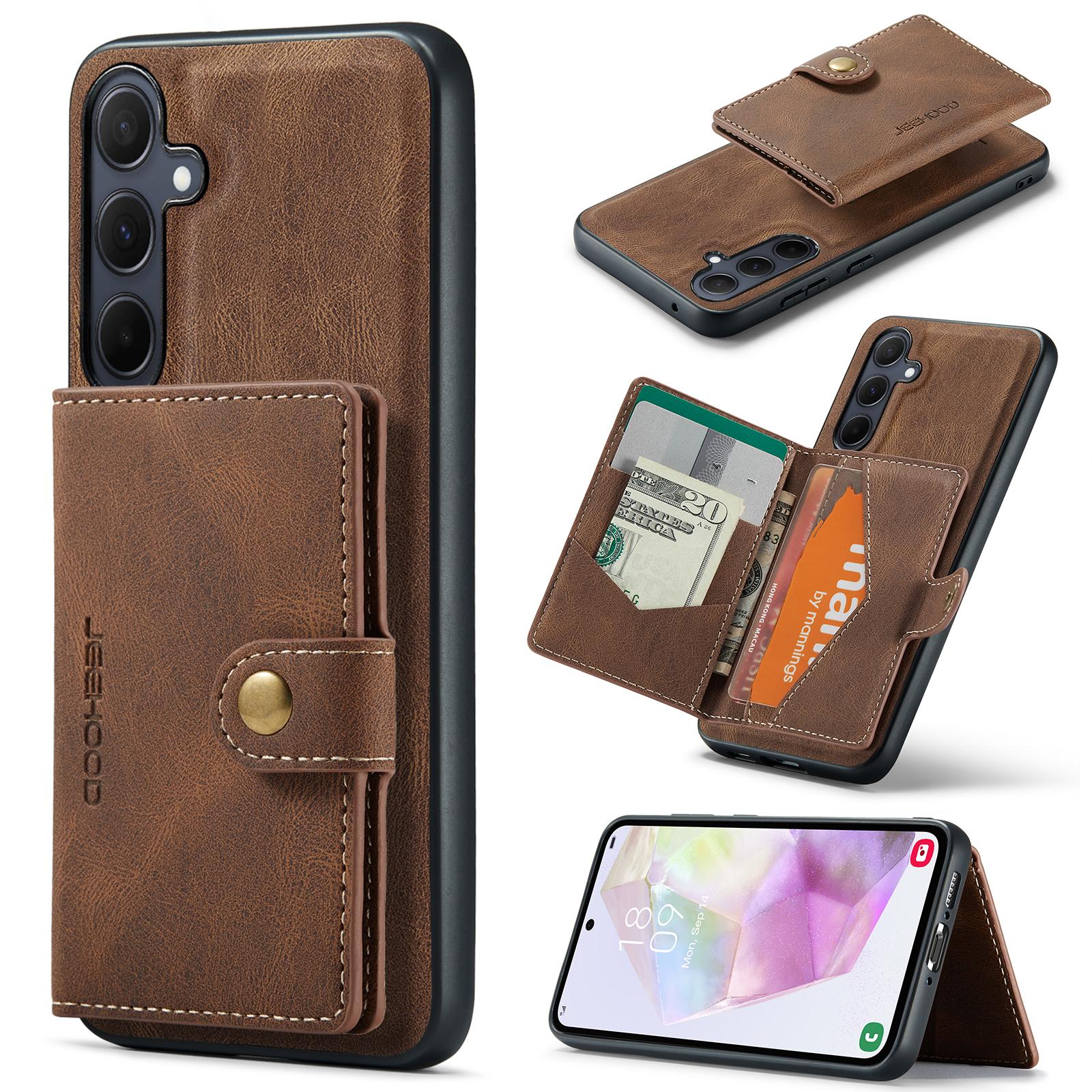 

For Samsung Galaxy A35 5G Case Card Bag Retro Leather+TPU Phone Cover Brown