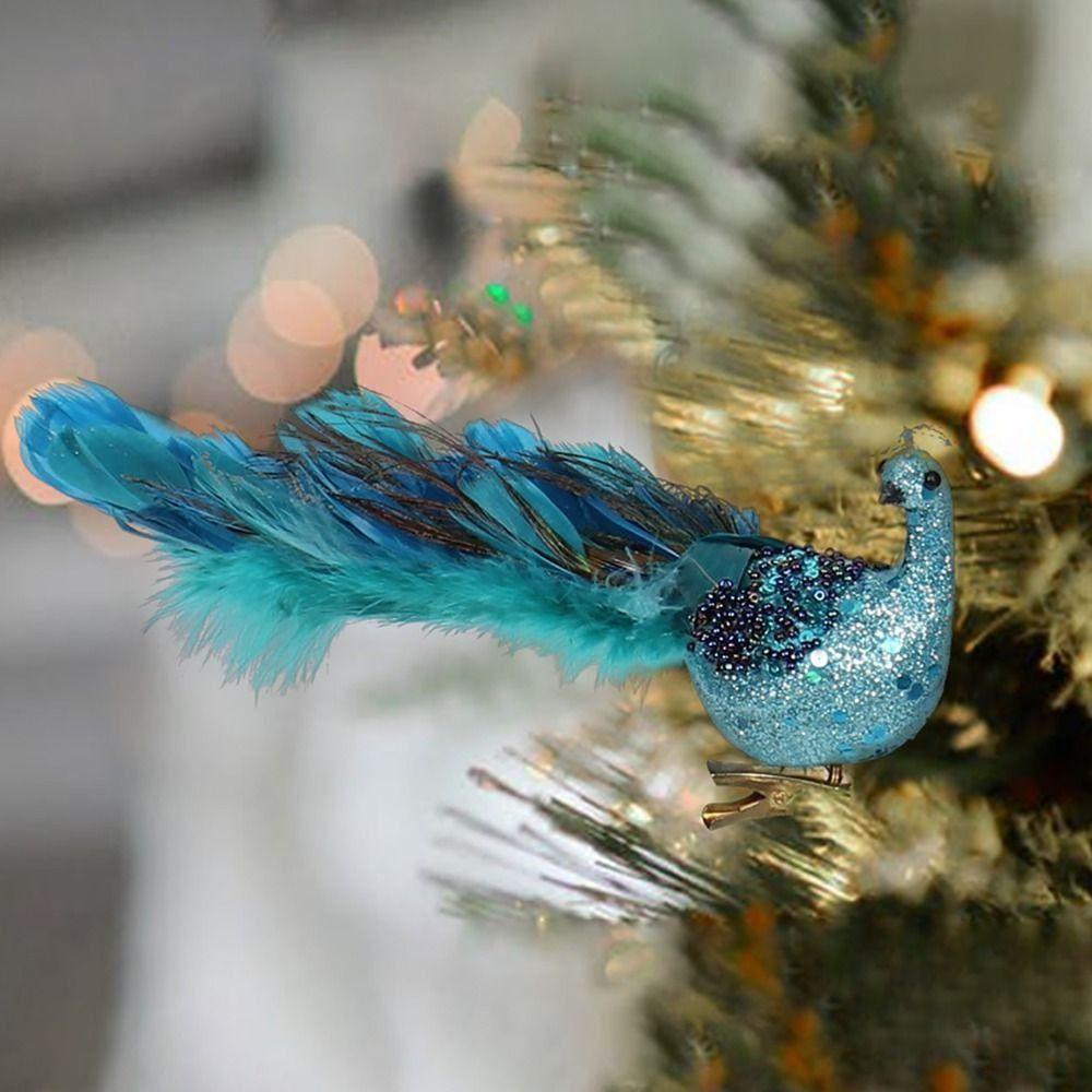 Natural Feather Three-dimensional Peacock Pendant Realistic Christmas Ornament  New Year