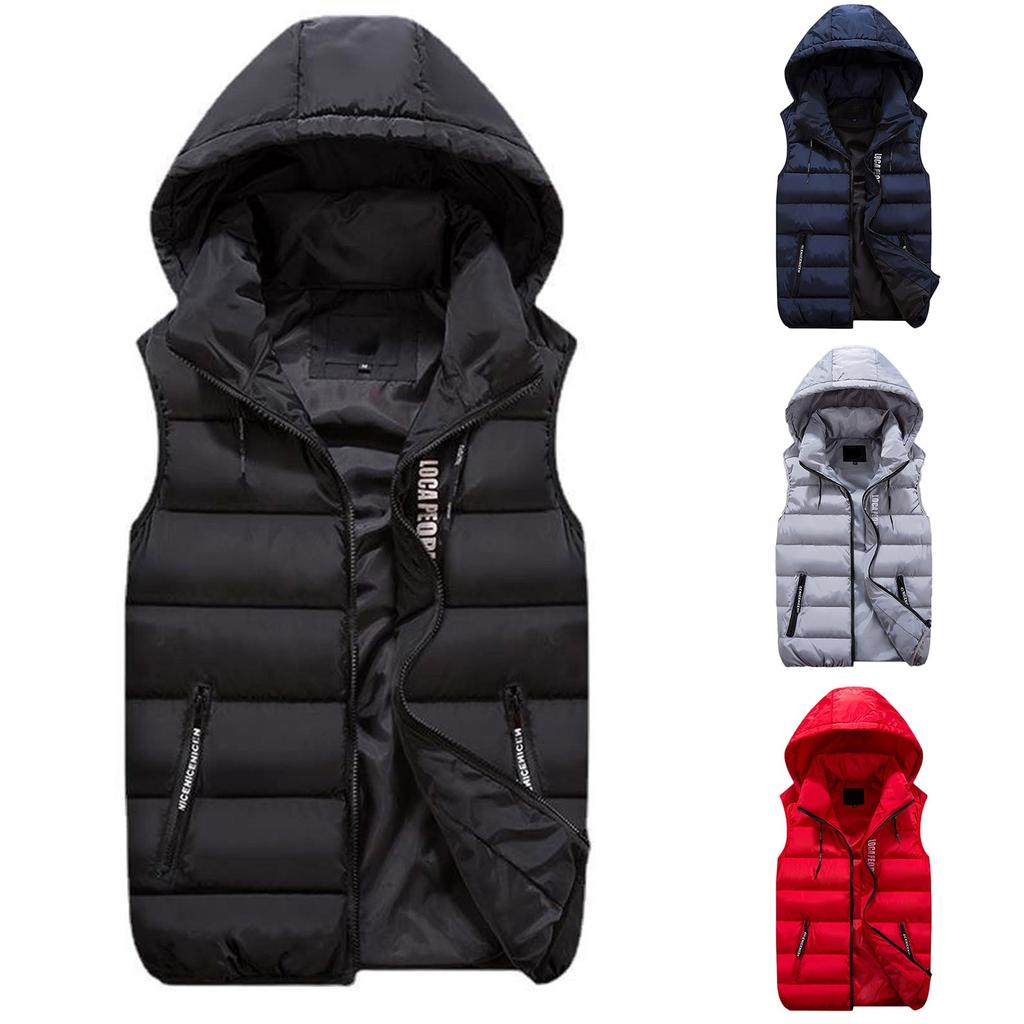 Cotton Vest Men's Autumn And Winter Thickened Warm Hoodie Vest Color Stitching Waistcoat