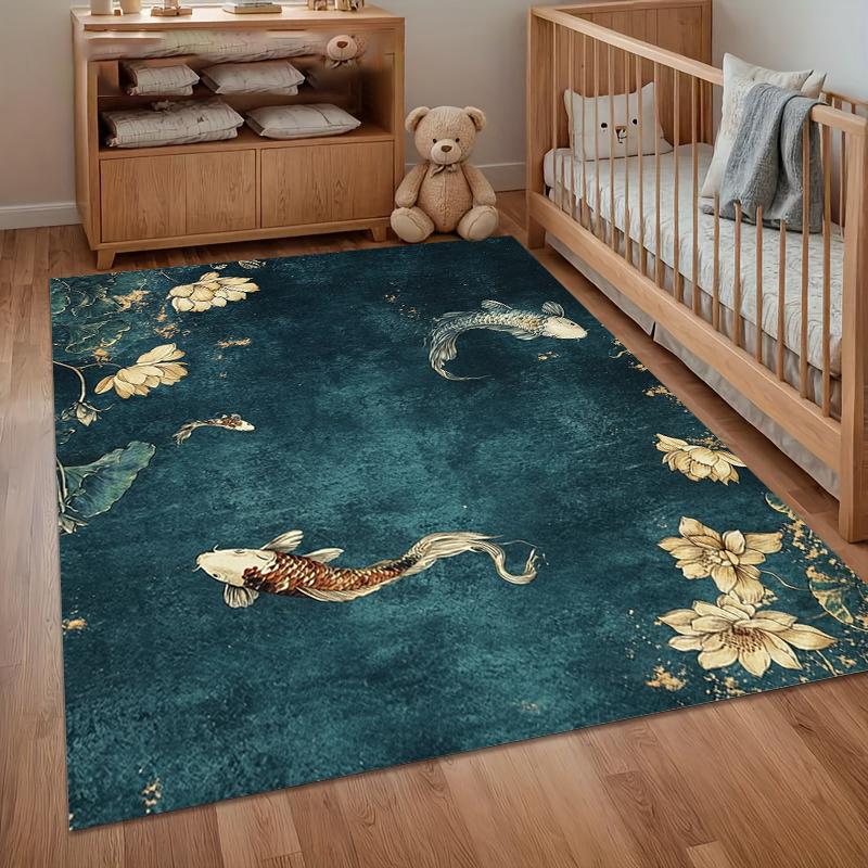

Area Rug Carpet Non Slip Vintage Koi Fish Lotus Pond Floor Mat for Entryway Bedroom Living Room Kids Room Home Decor 40cm x 60cm