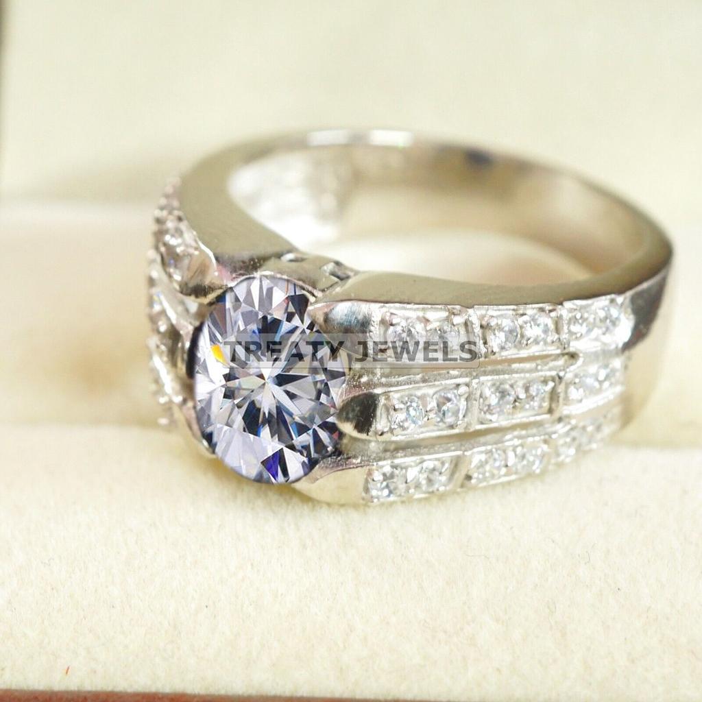 Moissanit Oval geschliffener Edelstein mit 925er Sterling Silber Ring für Herren #B288 JL375681941832