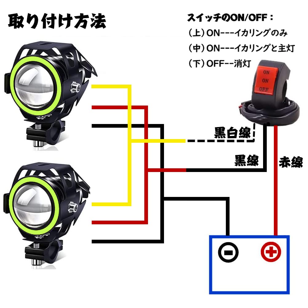 X-STYLE U7 Motorcycle Fog Lamp, 2 Modes, White + Green Squid Ring, LED Headlight,