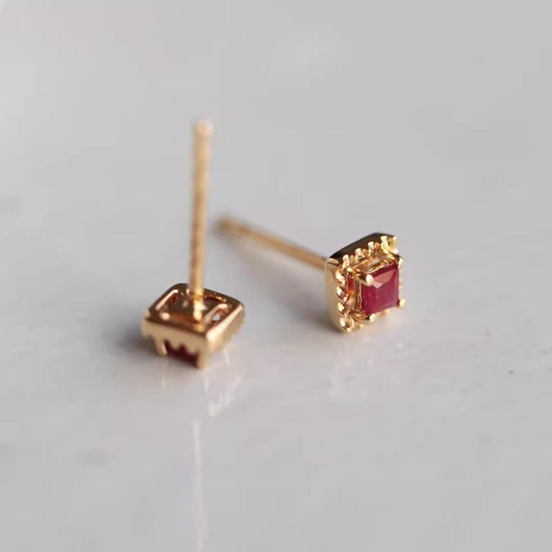 Square Red Zircon Earrings For Women Simple Delicate Mini Lady Wedding Jewelry Gifts Wholesale