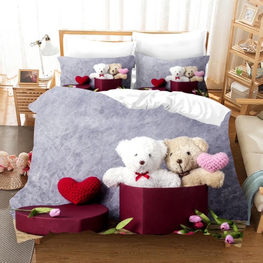 Comforter 3D Teddy Bear Bedding Set White Polar Bear Teens Women Single Twin Queen King Full Size 3Pcs Bedclothes