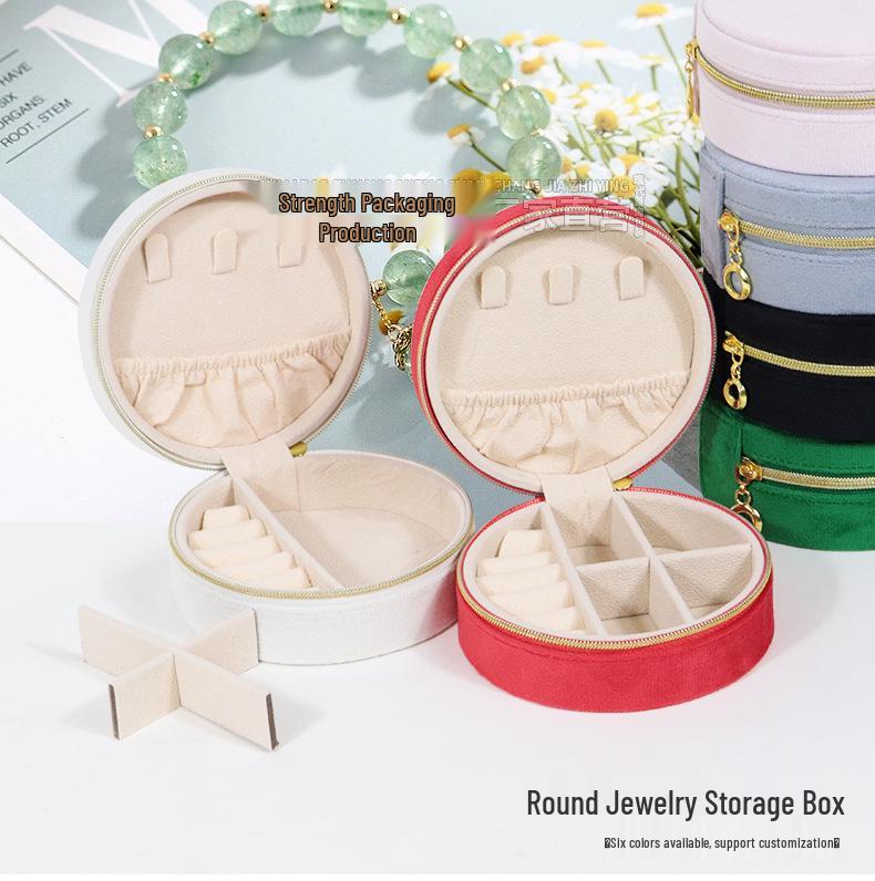 Velvet Round Zipper Jewelry Organizer for Rings, Necklaces & Earrings