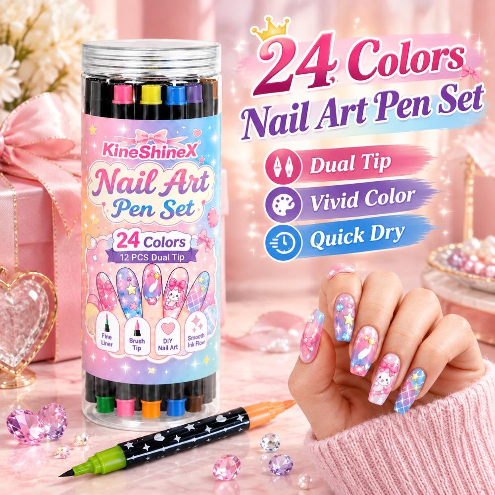 Vivid Color Nail Marker Dual Tip Nail Drawing Pen Set Portable Nail Art Pen Salon Manicure