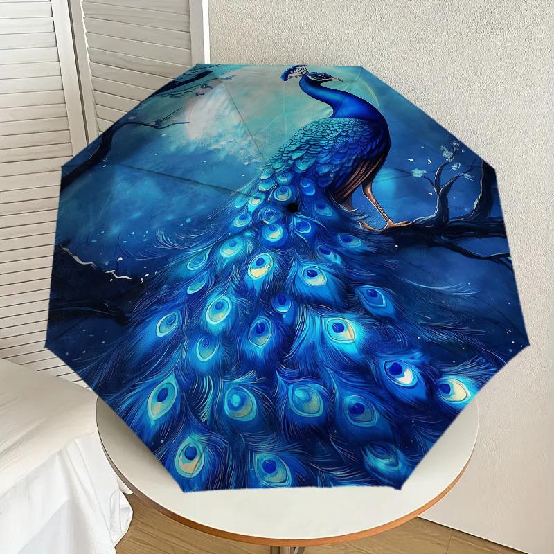 1pc Peacock Night Pattern Umbrella Design Automatic Opening and Closing Umbrella, High-quality Travel Umbrella,  c1128050