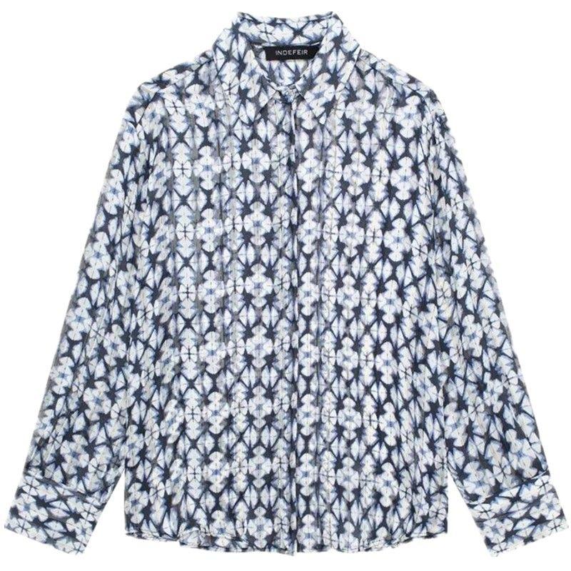 

Fashion Style 2024 Spring New Arrival Women s Clothing Temperament Wild Metal Color Line Print Shirt 2604810 080 Blue L