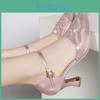 Gold Bling Womens Silver Pumps Sexy Point Toe Thin Heel Party Wedding Shoes Woman Summer Ankle Strap High Heels Shoes