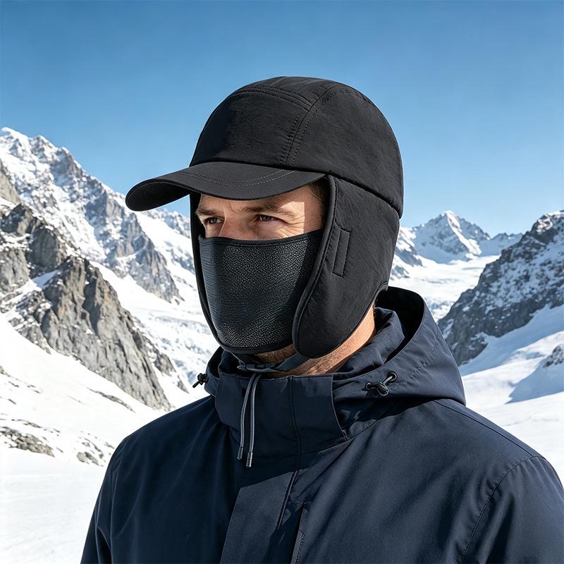 Winter Outdoor Luya Fishing Hood Men's Fleece Windproof Hat Face Protection Warm Mask Ear Protection Cap Cap