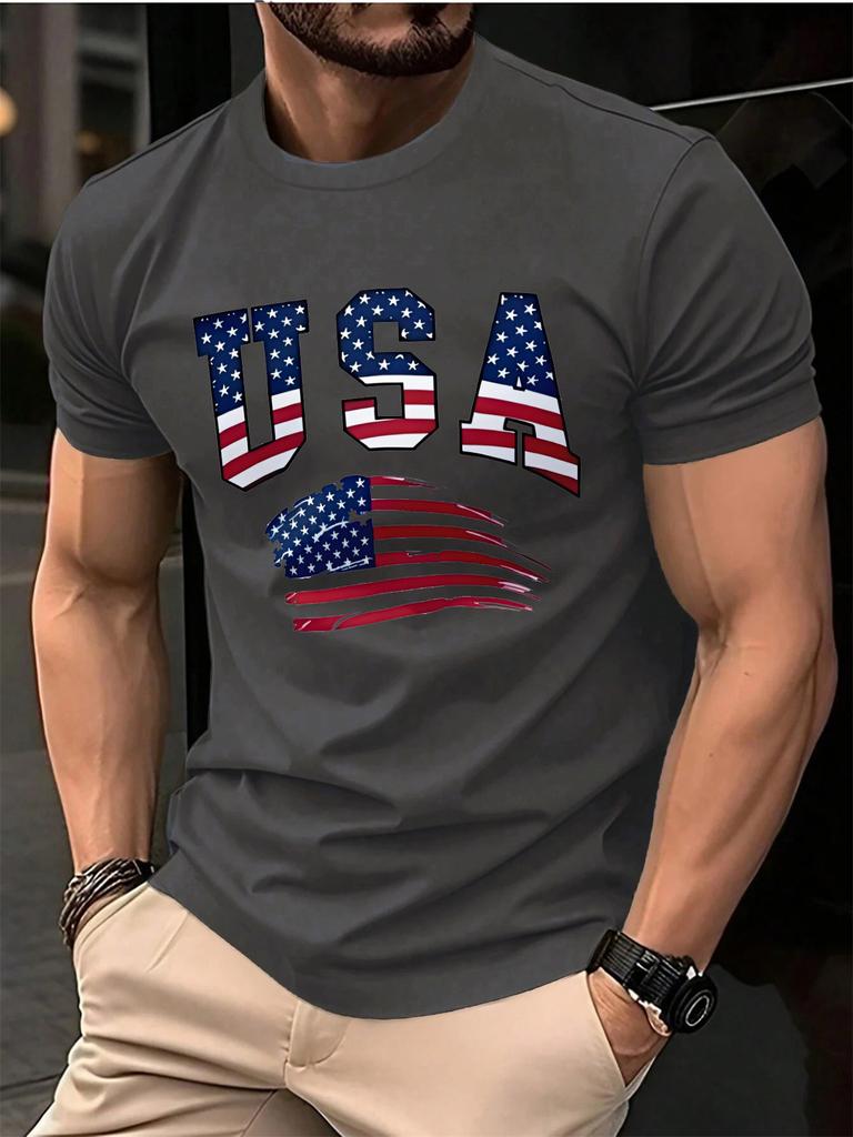 Summer Unisexs 100 Cotton Casual Fashion American Flag Pattern Printed Loose Sport Round Neck Short Sleeve Tshirt