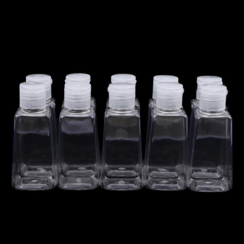 10Pcs 30/60Ml Trapezoidal Plastic Hand Sanitizer Bottles Dispenser Transparent Gel Reffillable Bottle Container With Filp Cap