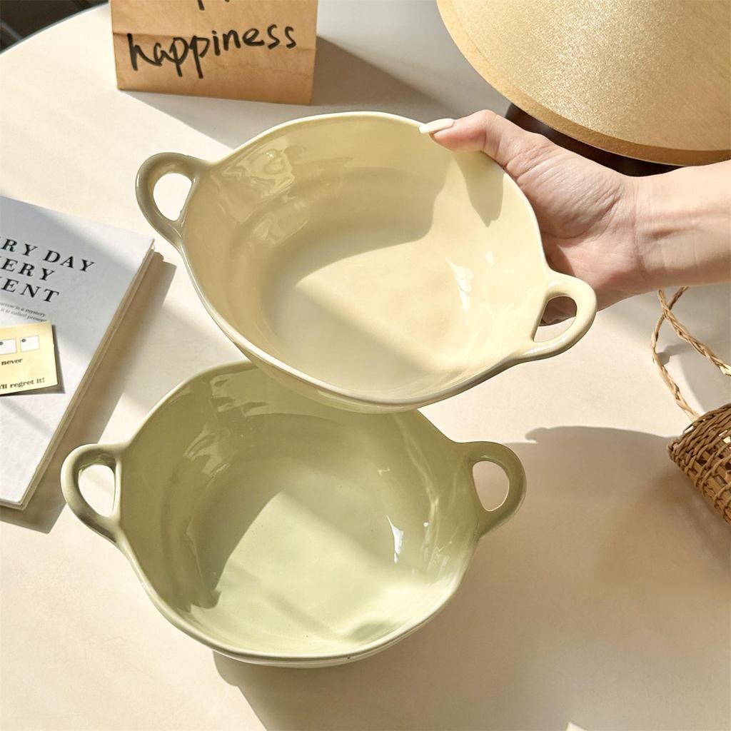 Wzrins Japanese Cream-Style Irregular Double-Eared Bowl - Perfect for Baking, Salads, Fruits, and More