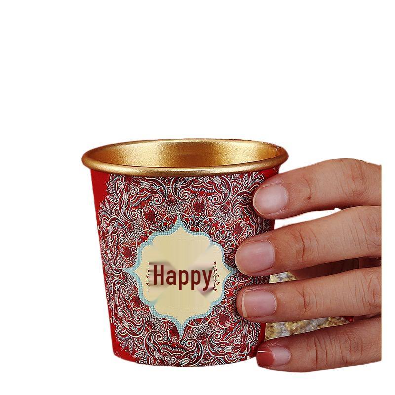Disposable Wedding Paper Cups - Gold Foil Red Design for Anniversaries, Banquets, and Tea Ceremonies