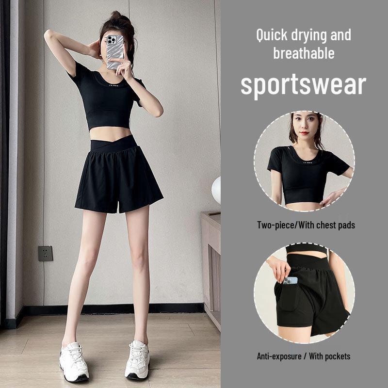 Women's Summer 2025 Running Set: Quick-Dry Fashion Gym Outfit with Yoga Shorts and Short Sleeve Top