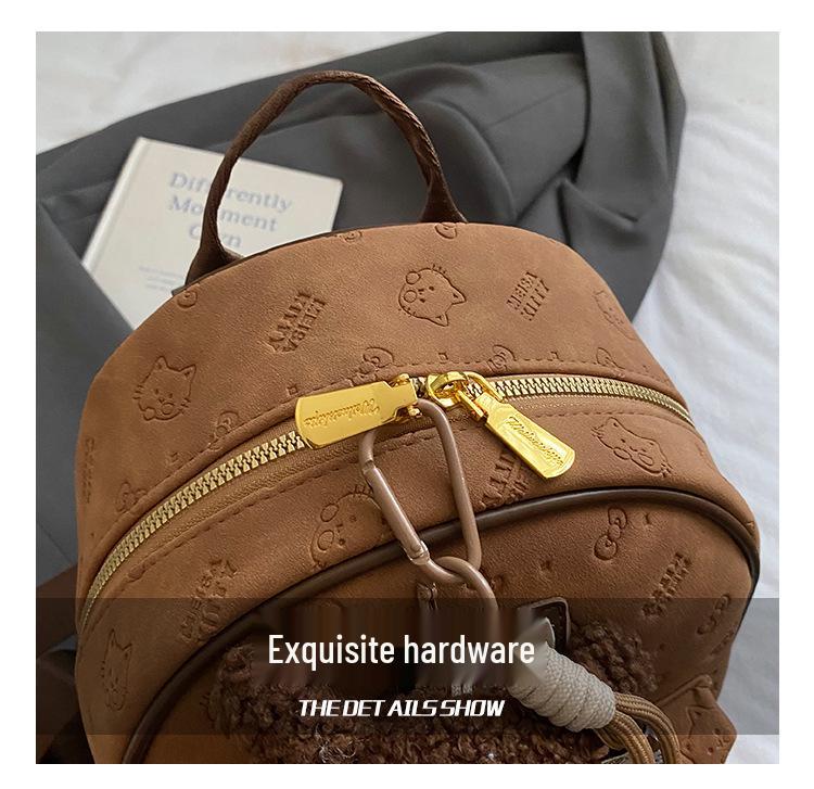 Korean Retro Cute Print Women's Handbag: New 2025 Autumn/Winter Large Capacity Student Commute Backpack