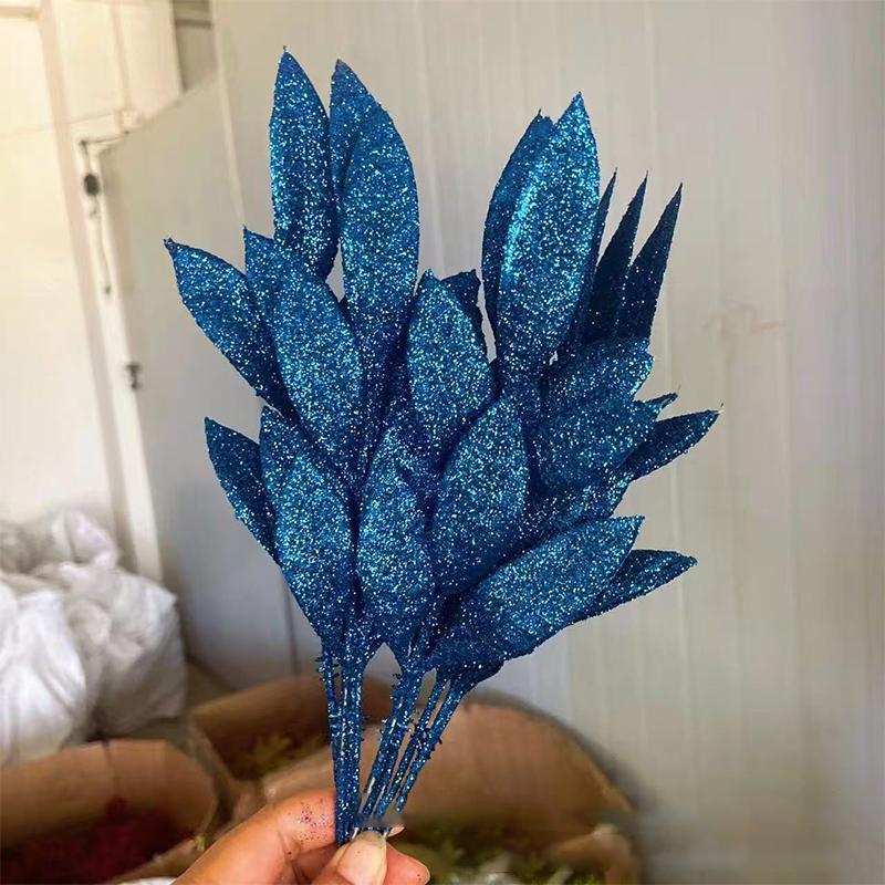 

Christmas Glitter Leaves 34cm Artificial Christmas Tree Branches For Christmas Tree Home Decoration DIY Wreath Crafts Gift темно-синього кольору