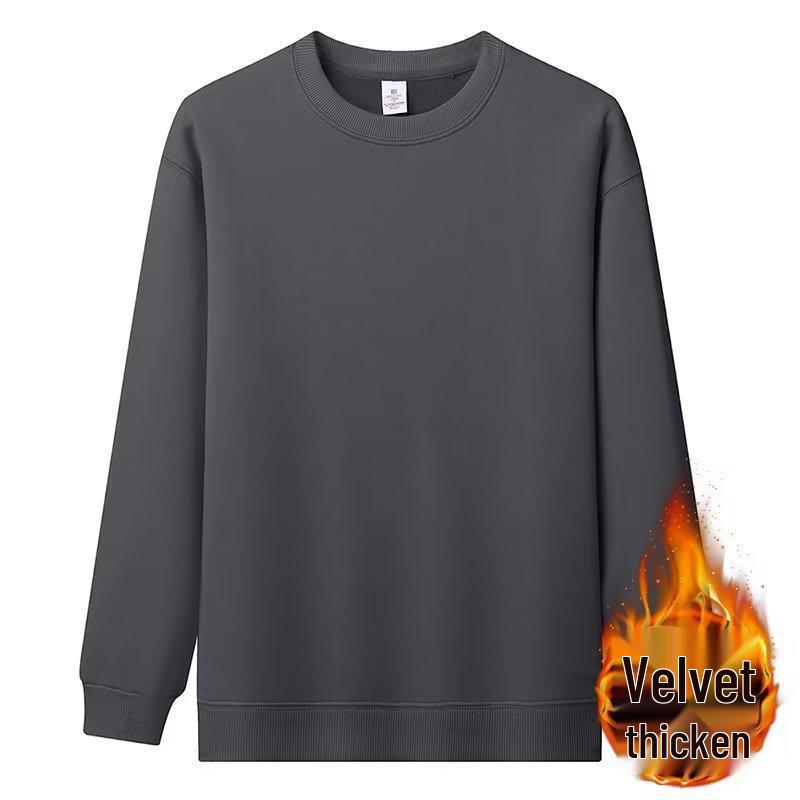Men's American Style Fleece-Lined Hoodie 600G, Long Sleeve Round Neck Casual T-shirt, 2025 Collection.